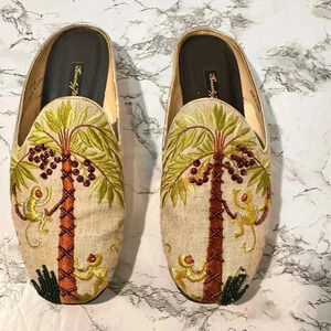 Beverly Feldman Beaded Monkey Palm Mules Vintage 7.5 B